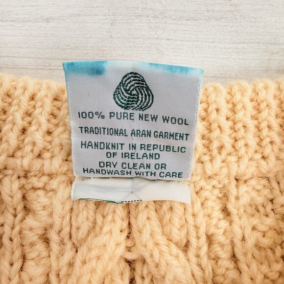 Blarney Woollen Mills Handknit Aran Sweater M 100% Wool Cream Ireland Fisherman - Picture 9 of 13